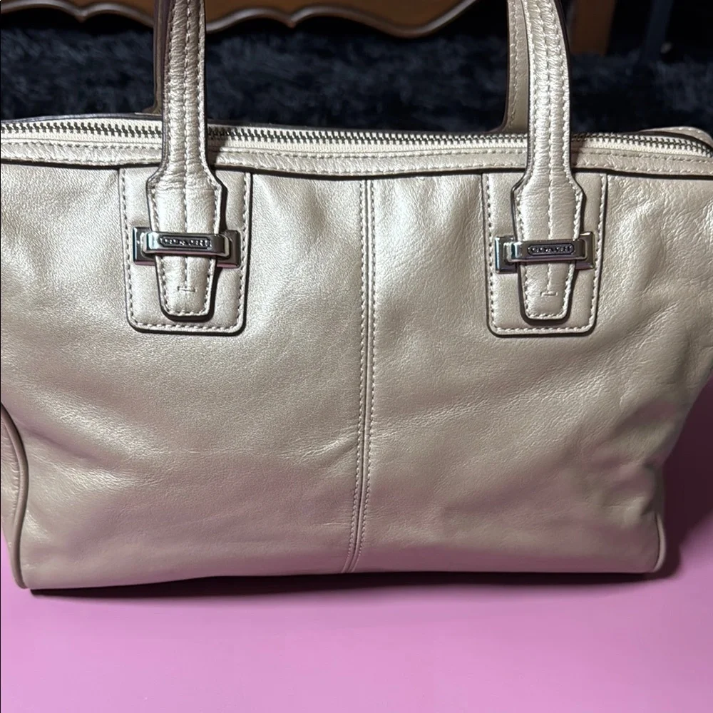 EOC Coach Metallic Beige Leather Satchel - Picture 13 of 13